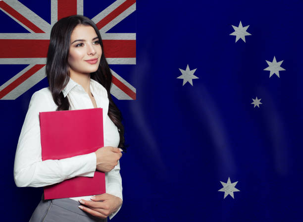 Young woman with red book. Learn or business concept